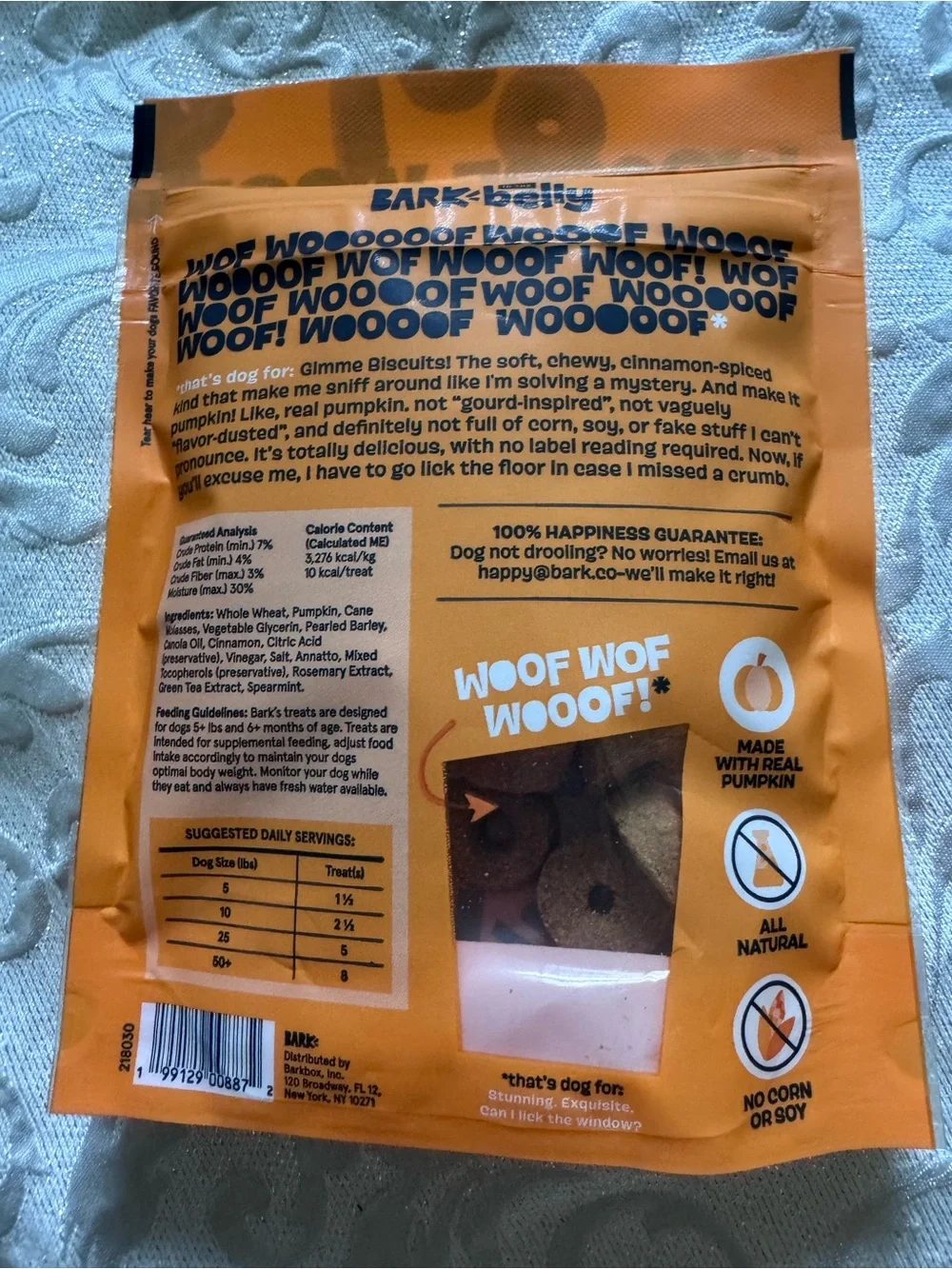 SEALED - BARK In The Belly Pumpkin Cinnamon Dog Treats - No grain - Exp 07/2027